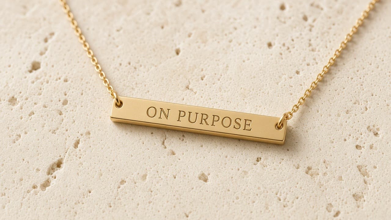 On Purpose Bar Necklace in gold vermeil, on a bone studio backdrop