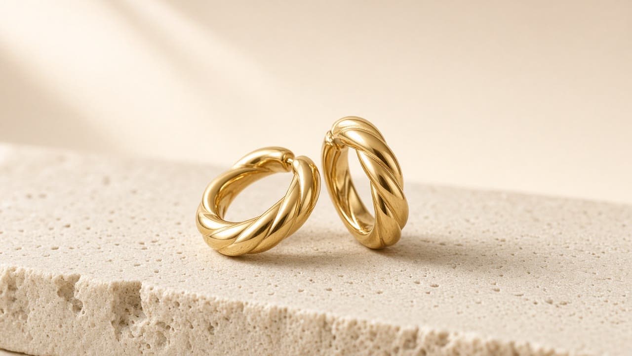 First Light Hoops in gold vermeil, on a bone studio backdrop